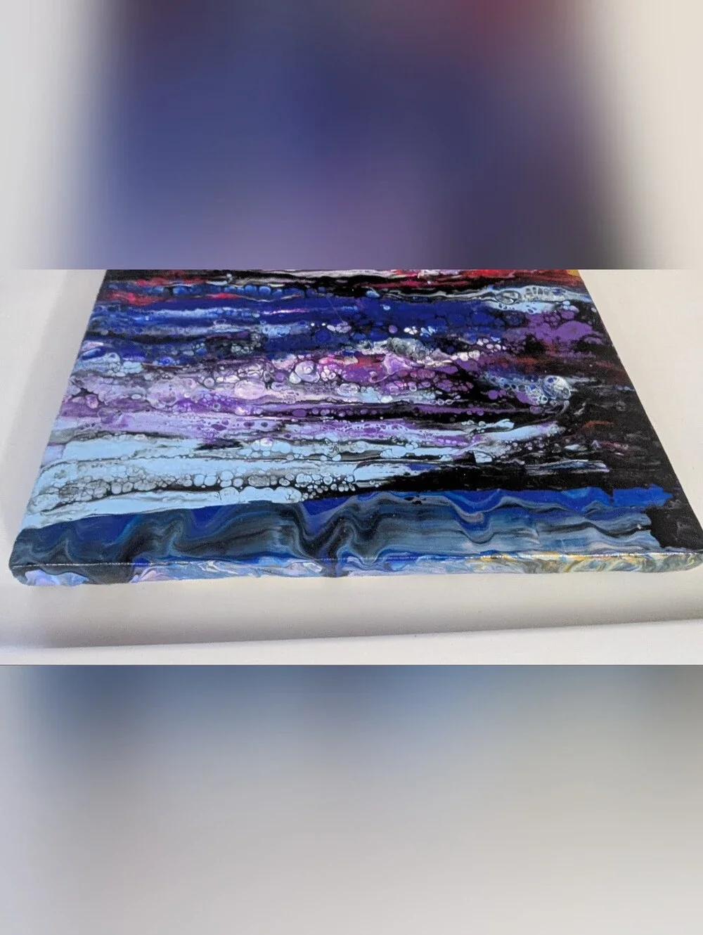 Abstract Fluid Pour Painting Blue Purple Red Acrylic 8